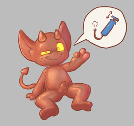 anthro balloon biped freckles glowing glowing_eyes grey_background imp_tail inflatable male monotone_background one_eye_half-closed simple_background solo young young_male badipoki animate_inanimate imp living_balloon living_inflatable 2025 absurd_res hi_res
