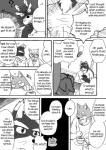 anthro black_body black_fur canid canine canis clothing comic cotton_(artist) dialogue domestic_dog english_text fur greyscale male mammal monochrome muscular natsume_(tooboe_bookmark) nitobe text tooboe_bookmark tuft