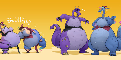 anthro blue_body body_size_growth clothing duo growth hat headgear headwear horn horn_growth human_to_anthro long_neck male purple_body simple_background size_transformation species_transformation standing surprised tail tail_growth thick_tail torn_clothing transformation witch_hat yellow_background miltonholmes mythology dragon human mammal mythological_creature mythological_scalie scalie 2025 absurd_res digital_media_(artwork) hi_res sequence