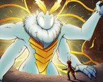 4_arms 5_fingers ambiguous_gender antennae_(anatomy) anthro biped blue_body blue_fur clothed clothing duo eye_contact featureless_crotch fingers fur glowing glowing_eyes glowing_wings hair holding_melee_weapon holding_object holding_sword holding_weapon insect_wings looking_at_another looking_down_at_another looking_up_at_another macro male melee_weapon multi_arm multi_limb muscular muscular_anthro muscular_male nude red_hair size_difference sword text weapon wings moth_monarch cedi vivian_(hurricaneeris) arthropod hymenopteran insect lepidopteran moth velvet_ant wasp 2021 5:4 artist_name digital_drawing_(artwork) digital_media_(artwork)