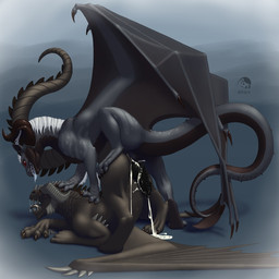 after_sex bodily_fluids cum cum_in_ass cum_inside digitigrade dominant dominant_feral duo erection feral from_behind_position genital_fluids genitals horn leaking_cum male male/male penile_spines penis perching_position sex smile step_pose step_position tail tongue tongue_out wings yojek163 mythology spike_(dragondruid) tiger_(norua) dragon mythological_creature mythological_scalie scalie 1:1 hi_res