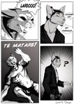 anthro asian_clothing athletic athletic_anthro athletic_male black_nose clothing duo east_asian_clothing fight japanese_clothing kimono male samurai text warrior jeancito93jean domestic_cat felid feline felis mammal serval absurd_res comic hi_res spanish_text