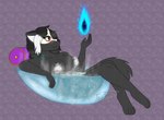 anthro bath bathing bathtub black_body black_hair black_nose breasts bubble elemental_manipulation female fire fire_manipulation glass hair legs_up magic magic_user mask medium_hair pillow red_eyes smile solo steam suds translucent white_hair trinitygodag patreon ravencrown_(caverdae) canid canine canis mammal wolf 2023 absurd_res censored digital_drawing_(artwork) digital_media_(artwork) flat_colors hi_res signature