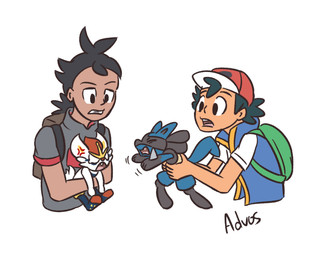 ambiguous_gender angry anthro backpack black_body black_fur black_hair black_nose blue_body blue_fur clothing cross-popping_vein eyes_closed feet fingers frown fur group hair hat headgear headwear larger_male looking_down male open_mouth red_emanata shirt simple_background size_difference teeth text topwear white_body white_fur advos nintendo pokemon ash's_lucario ash_ketchum goh's_cinderace goh_(pokemon) canid canine cinderace generation_4_pokemon generation_8_pokemon human lagomorph lucario mammal pokemon_(species) 5:4 artist_name digital_media_(artwork) hi_res
