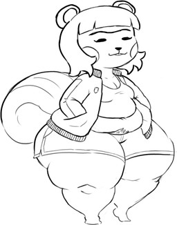 anthro bangs barefoot belly belly_peeking_out biped blunt_bangs body_hair bottom_heavy bottomwear breasts buckteeth butt cheek_spots cleavage clothed clothing dolphin_shorts feet female hair hand_in_pocket happy_trail huge_hips huge_thighs jacket navel overweight overweight_anthro overweight_female pockets shirt short_hair shorts simple_background simple_eyes small_breasts solo standing tail tank_top teeth thick_thighs topwear white_background wide_hips dorkass animal_crossing nintendo hazel_(animal_crossing) mammal rodent sciurid tree_squirrel 2021 black_and_white digital_drawing_(artwork) digital_media_(artwork) full-length_portrait monochrome portrait sketch