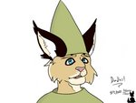 anthro blue_eyes cheek_tuft clothed clothing facial_tuft hat headgear headwear male pointy_hat simple_background simple_eyes smile solo tuft maxim_theos runescape gnome_child felid feline lynx mammal 2021 4:3 hi_res