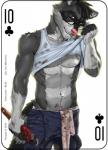 2018 abs anthro biceps brown_eyes card card_template clothed clothing clothing_lift clubs_(suit) copyright_symbol digital_media_(artwork) english_text eyewear fonyaa fur glasses grey_body grey_fur hair holding_object looking_at_viewer male mammal mechanic muscular muscular_anthro muscular_male pecs playing_card playing_card_template procyonid raccoon rush_(character) shirt shirt_lift simple_background solo standing suit_symbol symbol ten_of_clubs text tools topwear white_background white_body white_fur