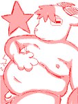 anthro balls belly big_belly emanata genitals hand_on_belly kemono looking_at_viewer male overweight overweight_male penis rumbling_stomach solo meowmeowisland bovid caprine goat mammal digital_drawing_(artwork) digital_media_(artwork) halftone low_res monochrome shaded sketch