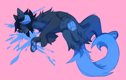 back_tuft black_hair blood blue_blood blue_body blue_eyes blue_fur blue_horn blue_pawpads bodily_fluids butt_tuft colored_blood death female feral fur grey_body grey_fur hair horn neck_tuft open_mouth pawpads pink_background simple_background solo tuft unsigned unusual_blood unusual_bodily_fluids corzh77 corzh_(corzh77) domestic_cat felid feline felis mammal absurd_res colored_sketch hi_res sketch