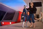 2014 anthro backpack canid canine canis clothed clothing cougar dalmatian detailed_background digital_media_(artwork) domestic_dog duo eyewear felid feline female glasses heart_symbol male mammal romantic romantic_couple standing tazara train val_aikens vehicle wolfy-nail