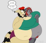 2_heads belly belly_hair big_belly big_breasts black_hair body_hair breasts conjoined female fused fusion hair horn merging multi_head overweight red_hair transformation wot tillie_(wot) felid feline lynx mammal pawcow absurd_res hi_res trans_(lore) trans_woman_(lore)