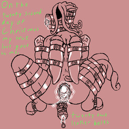 after_anal after_sex animal_genitalia animal_penis anthro anus ball_gag balls bdsm belt blindfold bodily_fluids bondage bondage_gear bondage_gloves bound clothing cum equine_genitalia equine_penis gag gaping gaping_anus genital_fluids genitals handwear holidays lyrics male male_penetrated object_in_urethra penetration penis restrained_arms restrained_legs restraints solo sounding_beads text urethral urethral_penetration vein veiny_penis wing_restraint wings korncob christmas mythology the_twelve_days_of_christmas_(song) korn_cob equid equine mammal mythological_creature mythological_equine pegasus 1:1 english_text hi_res monochrome