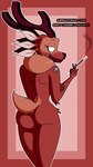 anthro antlers brown_body brown_fur butt cigarette_holder empty_eyes female fur horn looking_at_viewer looking_back looking_back_at_viewer nude nude_anthro nude_female smile smoking solo standing white_eyes surrealatorium spiritfarer thunder_lotus_games gwen_(spiritfarer) deer mammal 2022 absurd_res hi_res portrait three-quarter_portrait