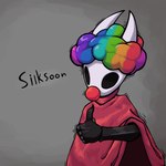 2_horns 5_fingers afro black_arms black_body black_eyes black_hands cloak clothed clothing clown_costume clown_nose clown_wig female fingers glistening glistening_clothing grey_background highlights_(coloring) horn nails red_cloak red_clothing simple_background solo twitching sharpski hollow_knight hollow_knight:_silksong team_cherry hornet_(hollow_knight) arthropod 1:1 2024 absurd_res digital_media_(artwork) hi_res