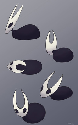 ambiguous_gender black_body black_eyes feral feralized gradient_background grey_background multicolored_body multiple_poses pose simple_background solo two_tone_body white_body white_head boke_(artist) hollow_knight_(franchise) team_cherry hornet_(hollow_knight) 5:8 hi_res signature