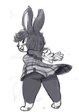 5_fingers anthro blush breasts buckteeth butt clothed clothing clothing_lift dress dress_lift female fingers fur hair long_ears looking_at_viewer looking_back no_pupils no_underwear open_mouth partially_clothed pawpads rear_view short_dress smile solo standing teeth wind bunihud animal_crossing nintendo carmen_(animal_crossing) lagomorph leporid mammal rabbit 2019 absurd_res greyscale hi_res monochrome