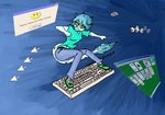 2024 anthro blue_background blue_body blue_hair blue_scales cavemanon_studios clothing digital_drawing_(artwork) digital_media_(artwork) dinosaur dromaeosaurid eyelashes faustanon female fooly_cooly_(snoot_game) footwear green_eyes hair hourglass_(object) keyboard long_tail reptile scales scalie shoes short_hair simple_background smile sneakers snoot_game solitaire solo surfing tail tail_tuft theropod tuft