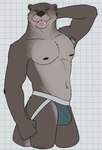 5_fingers anthro armpit_hair belly biped black_eyebrows black_nipples black_nose blue_clothing blue_underwear blush body_hair brown_body brown_fur bulge checkered checkered_background clothed clothing eyebrows eyes_closed fingers fist fur hand_behind_head happy jockstrap jockstrap_only looking_at_viewer male male_anthro multicolored_body multicolored_clothing multicolored_underwear muscular muscular_anthro muscular_male navel nipples open_mouth partially_clothed partially_clothed_male pattern_background raised_arm short_fur simple_background slightly_chubby smile solo standing tail tan_body tan_fur thick_tail topless underwear underwear_only whiskers white_background unsafescapewolf echo_(series) echo_project the_smoke_room todd_bronson mammal mustelid otter 2024 digital_drawing_(artwork) digital_media_(artwork) hi_res portrait three-quarter_portrait