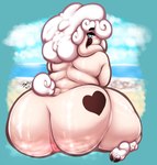 anthro anus big_butt blue_eyes butt butt_focus cloud female freckles heart_symbol huge_butt looking_at_viewer looking_back looking_back_at_viewer musk nude overweight overweight_anthro overweight_female rear_view short_tail solo tail thick_thighs wide_hips iliekbuttz cookie_dough_(oc) bovid caprine mammal sheep 2021 colored hi_res