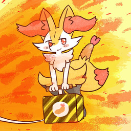 ambiguous_anthro ambiguous_gender anthro biped blush blush_stickers closed_smile digitigrade dipstick_tail explosives food front_view looking_at_viewer markings mouth_closed object_in_tail shrimp_(food) simple_background smile snout solo standing tail tail_markings annyui0611 nintendo pokemon braixen canid generation_6_pokemon mammal pokemon_(species) 1:1 2023 digital_drawing_(artwork) digital_media_(artwork) full-length_portrait hi_res japanese_description portrait translated_description