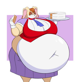 anthro belly big_belly big_breasts blue_necktie bottomwear breasts brown_body brown_eyes brown_fur cake clothing dessert dress female food fur gloves half-closed_eyes handwear holding_cake holding_food holding_object huge_belly huge_breasts hyper hyper_belly looking_at_viewer morbidly_obese morbidly_obese_female narrowed_eyes navel necktie obese obese_female overweight overweight_female purple_bottomwear purple_clothing purple_dress purple_skirt red_clothing red_shirt red_topwear shirt skirt solo tan_body tan_fur topwear white_body white_clothing white_fur white_gloves white_handwear white_shirt white_topwear mizz-britt sega sonic_the_hedgehog_(series) vanilla_the_rabbit lagomorph leporid mammal rabbit 2025 absurd_res hi_res