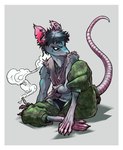 alternative_fashion anthro border clothing drugs feet foot_fetish male marijuana military_uniform piercing punk religious_neckwear smoke smoking solo tail uniform white_border nightowl mammal murid murine rat rodent hi_res
