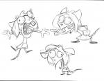 anthro bloodshot_eyes buckteeth ellipsis eyelashes female gesture hair hand_gesture insane pointing solo style_emulation teeth tongue tongue_out insanatee endtown nickelodeon ren_and_stimpy holly_hollister mammal mouse murid murine rodent black_and_white monochrome