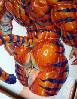anthro back_muscles backsack balls barazoku biceps biped black_claws bodily_fluids bubble_butt butt butt_focus butt_shot claws close-up faceless_character finger_claws forearm_muscles fur genitals glistening glistening_body glistening_butt glistening_fur male markings multicolored_body multicolored_fur multicolored_tail muscular muscular_anthro muscular_arms muscular_legs muscular_male orange_body orange_fur orange_tail pawpads pink_pawpads purple_body purple_fur purple_stripes purple_tail purple_tail_tuft rear_view simple_background solo striped_body striped_fur striped_markings striped_tail stripes sweat sweaty_body tail tail_markings tail_tuft tan_balls tan_body tan_fur text thick_thighs thin_tail triceps tuft walking walking_away white_background mrkun felid mammal pantherine tiger artist_name cropped graphite_(artwork) hi_res mixed_media painting_(artwork) traditional_media_(artwork) traditional_painting_(artwork) traditional_watercolor_(artwork) unfinished watercolor_(artwork) watermark