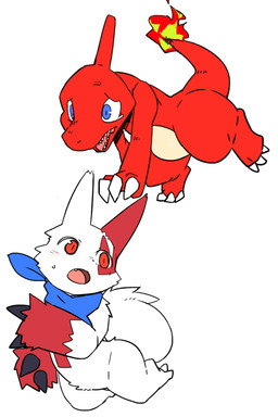 3_fingers 3_toes ambiguous_gender anthro arm_tuft barefoot belly belly_markings belly_tuft big_ears black_claws black_nose blue_clothing blue_eyes blue_kerchief blue_neckerchief blush bodily_fluids casual_exposure casual_nudity cheek_tuft claws clothed clothing cute_fangs duo ear_markings ear_tuft facial_markings facial_tuft fangs featureless_crotch feet feral fingers fire flaming_tail fluffy fluffy_tail front_view fur fur_markings fur_tuft glistening glistening_eyes gloves_(marking) head_markings hip_tuft horn kemono kerchief kerchief_only kneeling long_ears long_tail looking_aside looking_forward markings mostly_nude multicolored_body multicolored_fur multicolored_scales neckerchief neckerchief_only neckwear nude on_one_leg open_mouth orange_body orange_eyes orange_horn orange_scales orange_tail paws pink_tongue pointy_ears prick_ears red_body red_fur red_markings red_scales red_tail scales sharp_teeth shoulder_tuft simple_background snout social_nudity standing sweat sweatdrop tail tears teeth thick_tail thick_thighs toes tongue tuft two_tone_body two_tone_fur two_tone_scales white_background white_body white_claws white_fur white_tail wide_hips yellow_belly yellow_body yellow_scales pizademokttero nintendo pokemon fan_character charmeleon generation_1_pokemon generation_3_pokemon mammal pokemon_(species) scalie zangoose 2019 2:3 digital_media_(artwork)