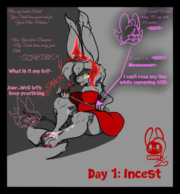big_ears black_border blush bodily_fluids border clothing covered_eyes crown cum dialogue dominant dress emanata fangs feet foot_fetish foot_play footjob genital_fluids genitals glowing glowing_eyes hair headgear larger_dom long_hair parent_incest penile penis piercing plump_lower_lip sex shortstack size_difference small_penis squish submissive teeth text thick_thighs thigh_squish tongue tongue_piercing unusual_bodily_fluids unusual_cum unusual_genital_fluids wide_hips succubusbnny cil_blissloom_(succubusbnny) kan'vi 2025 digital_media_(artwork) english_text hi_res incest_(lore) mother_(lore) mother_and_child_(lore) nonbinary_(lore) parent_(lore) parent_and_child_(lore)