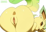 anthro anus apple_butt bent_over big_butt butt female genitals presenting presenting_hindquarters pussy solo zaviel nintendo pokemon eeveelution generation_4_pokemon leafeon pokemon_(species)