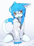 amber_eyes anthro blue_body blue_fur blue_hair brown_eyes claws clothed clothing condom condom_in_mouth dress_shirt eyewear femboy fur glasses hair kemono kneeling looking_at_viewer male markings mouth_hold multicolored_body multicolored_fur object_in_mouth ring_(marking) ringed_tail sexual_barrier_device shirt shota sidelocks simple_background solo striped_markings striped_tail stripes tail tail_markings tank_top topwear unbuttoned unbuttoned_shirt underwear unused_condom white_background white_body white_fur wrapped_condom young young_anthro devil-vox devy_(devil-vox) domestic_cat felid feline felis mammal 2018 digital_drawing_(artwork) digital_media_(artwork)