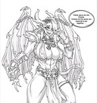 abs anthro armor barely_visible_nipples big_breasts blush blush_lines bone bottomwear bra bracers breasts chaos clothed clothing dialogue female hair horn loincloth membrane_(anatomy) membranous_wings muscular muscular_thighs nails nipples partially_clothed simple_background skull solo talking_to_viewer teeth underwear wings unknown_artist warhammer_(franchise) warhammer_40000 warhammer_fantasy bloodthirster chaos_daemon daemon_of_khorne demon humanoid