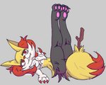 anthro claws feet female fluffy fluffy_tail paws smile solo tail tired_eyes goiaba nintendo pokemon braixen canid canine generation_6_pokemon mammal pokemon_(species) hi_res