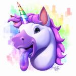 ambiguous_gender animoji hair horn looking_at_viewer multicolored_hair rainbow_hair solo tongue tongue_out tsitra360 mythology equid equine mammal mythological_creature mythological_equine unicorn 1:1 2018 hi_res