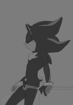 added_anatomy anthro blush bodily_fluids clothed clothing countershade_face countershading cum ejaculation erection eyes_closed fluffy fluffy_chest genital_fluids genitals glans head_spines looking_pleasured male markings open_mouth partially_clothed penis pubes quills_(anatomy) solo tail tail_motion tailwag underwear underwear_down wsora sega sonic_the_hedgehog_(series) shadow_the_hedgehog eulipotyphlan hedgehog mammal absurd_res hi_res monochrome