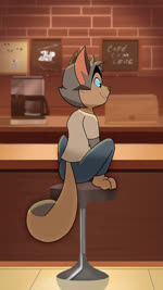 anthro coffee_shop furniture male sitting smile solo spinning stool jaypinho lackadaisy rocky_rickaby domestic_cat felid feline felis mammal 9:16 animated hi_res loop short_playtime sound webm