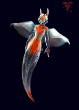 ambiguous_gender anthro black_background nullo simple_background solo underwater water glaucer aquatic aquatic_gastropod clione gastropod mollusk sea_angel sea_slug slug 2002 signature