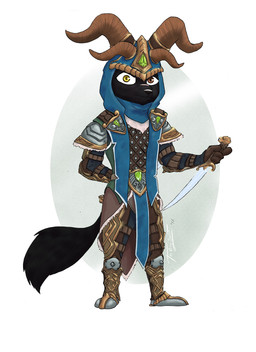 anthro cosplay fur horn knife male simple_background solo white_background year the_gory_saint smite loki loki_(smite) canid canine fox mammal 2018 absurd_res digital_media_(artwork) full-length_portrait hi_res portrait signature