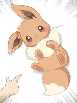 ambiguous_gender blush brown_body brown_ears brown_fur brown_tail dipstick_tail duo feral feral_focus fingers fur gesture hand_gesture markings multicolored_body multicolored_fur pointing solo_focus tail tail_markings two_tone_body two_tone_fur two_tone_tail maple926 nintendo pokemon eevee generation_1_pokemon human mammal pokemon_(species) 2023 3:4