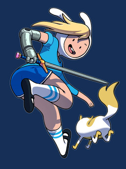 3_fingers animal_hood blonde_hair bottomwear breasts buckteeth clothed clothing dot_eyes duo female feral fingers fur hair hat headgear headwear mechanical_arm melee_weapon on_model open_mouth shirt simple_eyes smile sword t-shirt tail teeth toony topwear weapon white_body white_fur discount-supervillain adventure_time cartoon_network fionna_and_cake fionna_and_cake_(franchise) cake_the_cat fionna_the_human domestic_cat felid feline felis human mammal 3:4 alpha_channel digital_media_(artwork) hi_res
