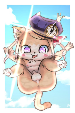 anthro anus balls blue_sky blush blush_stickers border butt clothing cloud drill_curls femboy genitals hair hat headgear headwear heart_eyes heart_pupils heart_symbol looking_down male midair navel nipples nude pawpads paws penis shota sky small_penis solo spread_legs spreading tongue tongue_out whiskers white_border young young_anthro bunnag cat_busters domestic_cat felid feline felis mammal digital_media_(artwork) hi_res shaded