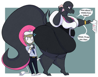 accessory age_difference anthro barefoot belly belt beverage big_breasts big_butt black_body black_scales bodily_fluids bottomwear breasts brown_hair butt cellphone cleavage clock clothed clothing countershade_tail countershading dialogue duo electronics eyelashes eyewear feet female flying_sweatdrops fur furgonomics glasses hair half-closed_eyes holding_beverage holding_cellphone holding_object holding_phone huge_butt hyper larger_female male male/female mature_female multicolored_body multicolored_scales narrowed_eyes necktie obese older_female overweight overweight_anthro overweight_female pants phone pink_body pink_scales purple_body purple_scales scales shirt side_view size_difference skirt smaller_male speech_bubble standing sweat sweatdrop tail tail_through_skirt text thick_tail thick_thighs topwear watch white_body white_fur wristwatch younger_male aimbot-jones nintendo pokemon calla_monlo generation_2_pokemon generation_7_pokemon mammal pokemon_(species) reptile salazzle scalie smeargle 2021 absurd_res english_text full-length_portrait hi_res portrait