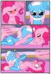 >.< absurd_res blue_body blue_eyes blush comic cunnilingus cutie_mark dialogue duo earth_pony english_text equid equine eyes_closed female female/female feral friendship_is_magic hair hasbro hi_res horse humor kick lotus_(mlp) mammal my_little_pony oral pink_body pink_hair pinkie_pie_(mlp) pony pyruvate sex spasm text vaginal