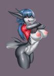 anthro big_breasts bottomless breasts clothed clothing clothing_lift female looking_at_viewer nipples non-mammal_breasts non-mammal_nipples pink_nipples shirt shirt_lift smile solo standing tail tongue tongue_out topwear autumm_airwave fish marine shark digital_media_(artwork) hi_res