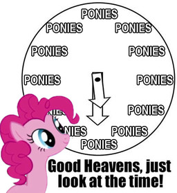 clock female feral fur pink_body pink_fur solo text unknown_artist friendship_is_magic hasbro my_little_pony pinkie_pie_(mlp) earth_pony equid equine horse mammal pony english_text grandfathered_content low_res meme