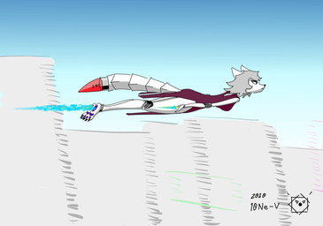 anthro city clothing dress female flying grey_hair hair machine red_clothing red_dress solo 10ne-v alexa_(10ne-v) canid canine fox living_machine mammal robot 2d_animation absurd_res animated frame_by_frame hi_res