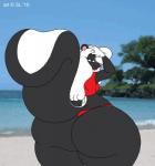 anthro beach big_butt blue_eyes bottomwear breasts butt clothed clothing copyright_symbol female hair huge_butt huge_thighs seaside solo swimwear symbol tankini thick_thighs topwear two-piece_swimsuit white_hair wide_hips satsumalord chelsea_(satsumalord) mammal mephitid skunk 2010