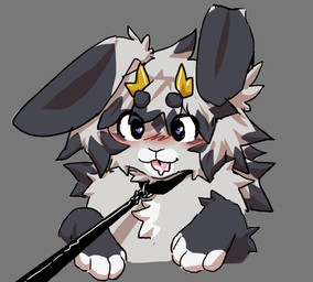 ambiguous_gender andromorph anthro antlers black_ears blush blush_lines bodily_fluids cheek_tuft collar collar_only facial_tuft floppy_ears fluffy fluffy_chest fluffy_hair fur golden_antlers hair heart_eyes heart_symbol horn intersex leash leash_pull lop_ears male nude paws raised_paw saliva saliva_on_tongue tongue tongue_out tuft white_body white_fur white_hair yellow_antlers snowlar snowlar(rabbit) jackalope lagomorph leporid mammal rabbit hi_res