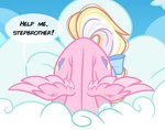 blonde_hair bow_ribbon cloud dialogue female feral fur hair head_down pink_body pink_fur text wings emberslament hasbro help_me_stepbro_i'm_stuck my_little_pony mythology bay_breeze fan_character equid equine mammal mythological_creature mythological_equine pegasus english_text hi_res meme